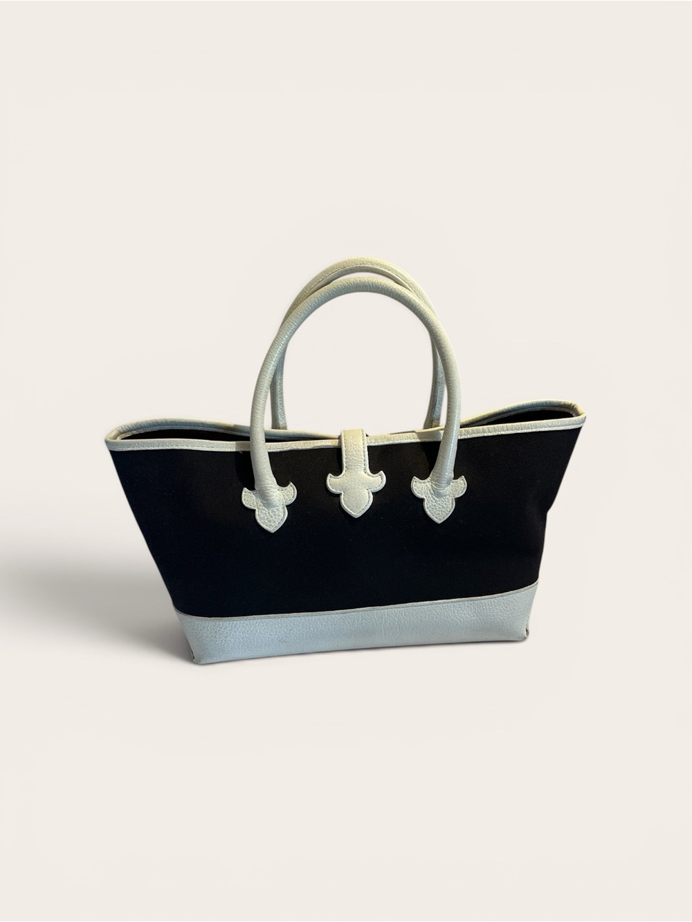 VELL Made In America Brown Canvas & Cream Leather Structured Tote Bag